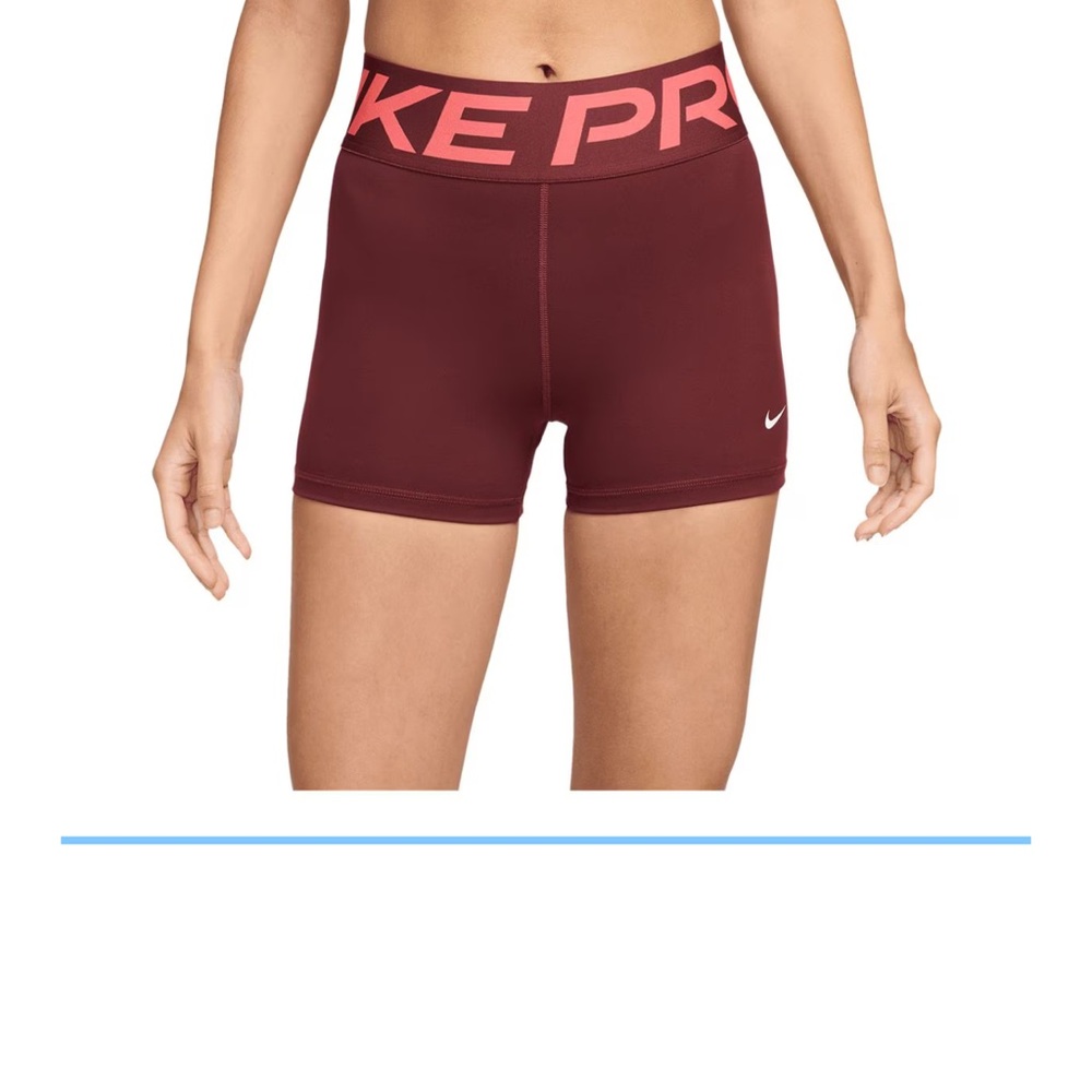 Nike Women's Maroon Bike Shorts with Pink Logo Waistband